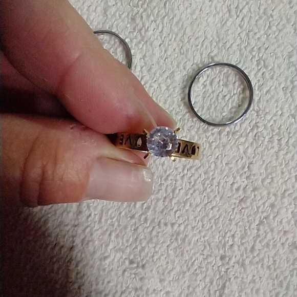 Two tone silvertone goldtone love ❣️ crystal ring 3 rings in total stainless st. - Picture 4 of 6